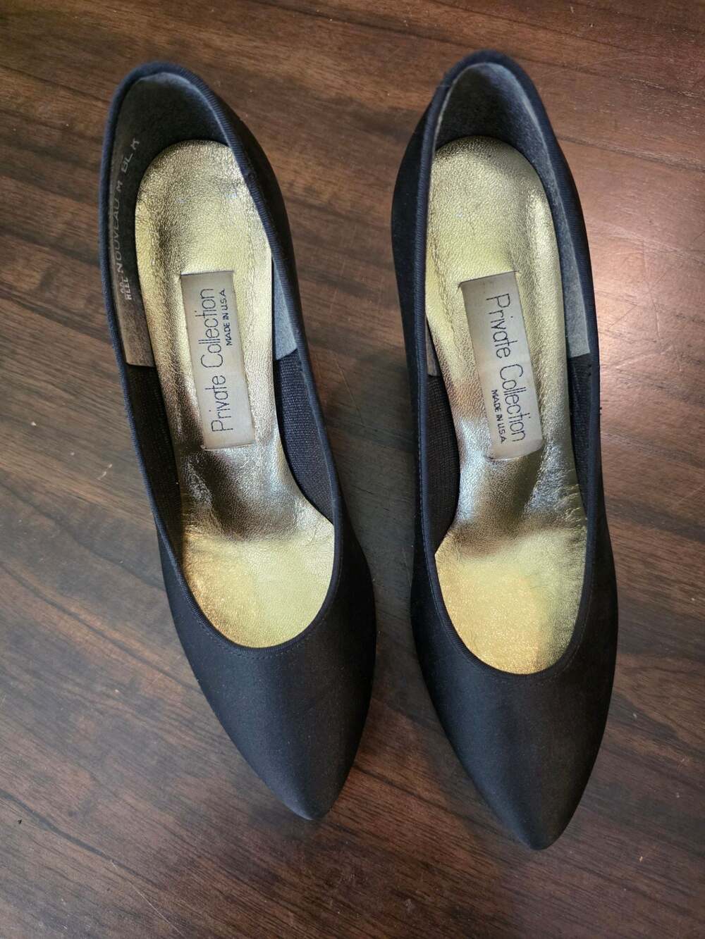 Private Collection Nouveau Black Satin Kitten Heel Pumps Size 8.5B